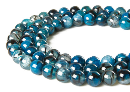 100pcs 8mm Blue Dragon Vein Agate Beads Natural Gemstone Beads Round Loose Beads for Jewelry Making
