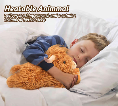 2Pcs Highland Cow Stuffed Animals, Microwavable Stuffed Animal Adorable Fluffy Highland Cow Plush for Warmth Comfort, Heatable Coolable Lavender Scent Toy, Cute Soft Plushies Gift for Kid Boys & Girls