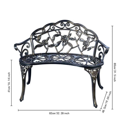 YKSY&YKSY Patio Garden Bench Metal Park Bench Cast Aluminum Outdoor Furniture with Floral Rose for Patio,Park,Lawn,Yard (Copper)
