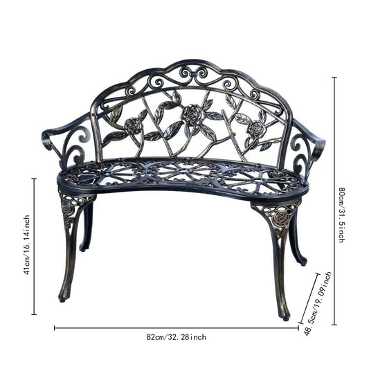 YKSY&YKSY Patio Garden Bench Metal Park Bench Cast Aluminum Outdoor Furniture with Floral Rose for Patio,Park,Lawn,Yard (Copper)