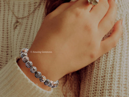 Amazing Gemstone Crystal Bracelet for Women Men's Gifts - Protection Healing Crystal Bracelet - 8mm Gemstone Beaded Stretchable Bracelet Pulseras Para Hombres Mujer Stocking Stuffers Mothers Day Gift (Brown Snowflake Obsidian)