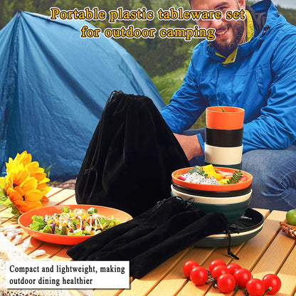 Kyraton Camping Utensils - Mess Kit for Travel, Picnic, Outdoor, Camping Gear - Silverware Set, Cup, Bowl, Plate - Essentials for 4