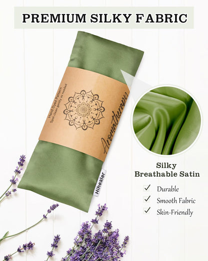 Eye Pillow for Sleeping, Headache Relief, Sinus Pressure, Weighted Eye Mask for Relaxation, Yoga, Moist Heat Eye Compress, Meditation Accessories, Lavender Gift Set for Women (Green & Silver (Silk))