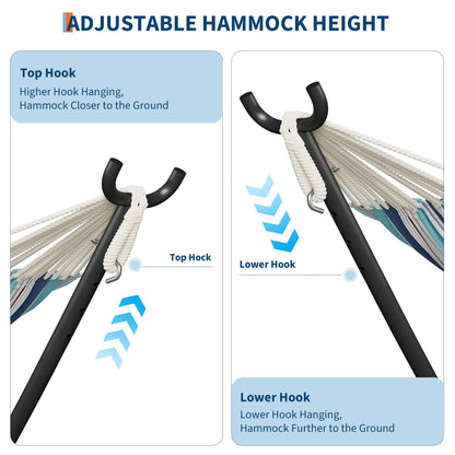 GarveeLife Double 2 Person Hammock, Indoor Outdoor Standing Hammock with Space Saving Steel Stand, Carry Bag, 450 LBS Weight Capacity, Suitable for Garden Camping Beach, Ocean