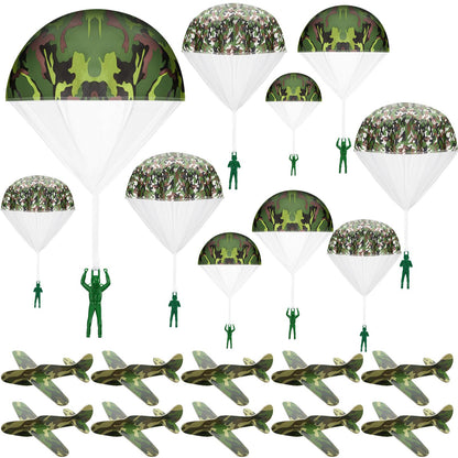 Jerify 20 Pcs Parachute Toys and Camouflage Foam Airplanes Set, Parachute Army Men Toys for Kids Army Hand Throwing and Foam Glider for Boys Gifts Outdoor Party Favors (Camouflage)