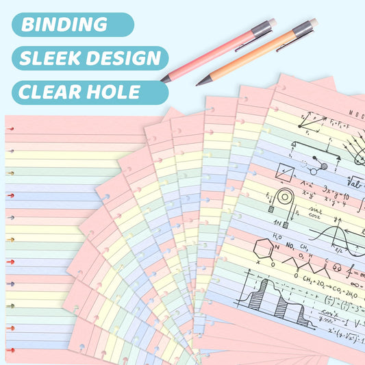 Letter Size Discbound Refill Paper 8.5'' X 11'' 200 Sheets 400 Pages Colored Discbound Planner Inserts 100GSM Lined Paper Refill Wide ruled for 11 Disc Notebooks Note-Taking