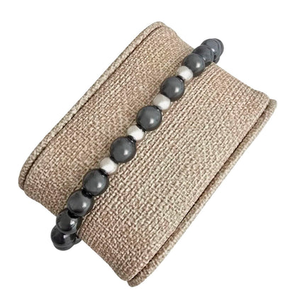 Sabeli Handmade Bracelets Real Natural Stones Healing Protection Focus 8mm Bead Adjustable Macrame Women Men Gemstone Gift (Hematite)