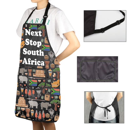 JXGZSO South Africa Symbols Gift Next Stop South Africa Apron With Pockets South Africa Trip Gift Chef Cooking Apron