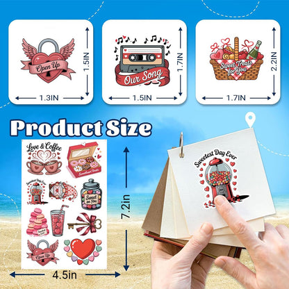 60Pcs Valentine's Day Sticker Pack – Cute Love-Themed Stickers with Hearts, Roses, Bears, Candy, Music, and Sweet Quotes – Perfect for Scrapbooking, Journaling, Gifts, and Valentine's Decorations