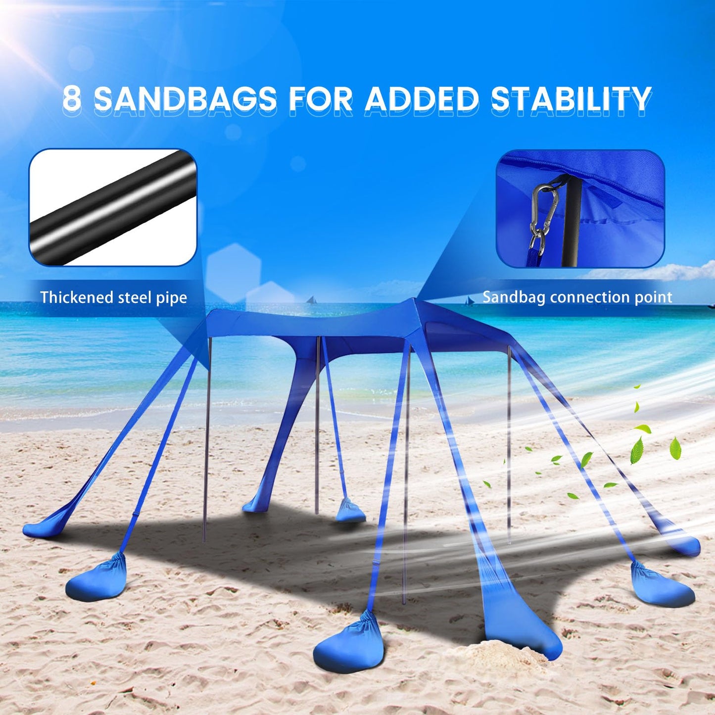 besuhot Beach Tent Sun Shelter 10x10FT Beach Shade Canopy with 8 Sandbags, UPF 50+ Protection Beach Shade Canopy, Outdoor Tent for Beach Camping Trips, Fishing, Backyard