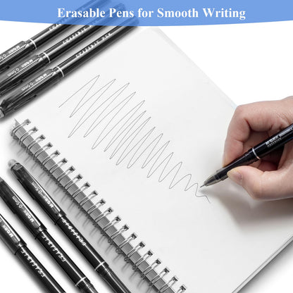M&G Erasable Gel Pens, 12 Pcs Erasable Pen Fine Point 0.5mm, Black Erasable Gel Ink Pen with Comfort Grip and Cap, Make Mistakes Disappear for Drawing Writing Planner and Crossword Puzzles