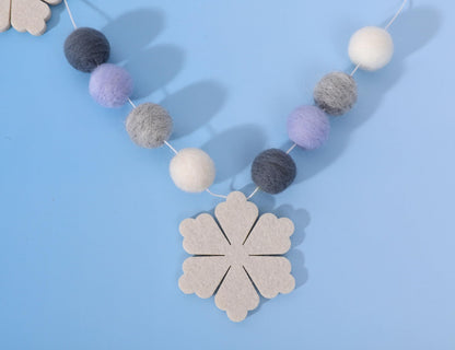 Felt Snowflake Garland - Snowflake Felt Ball Garland, Winter Wall Decor, Christmas Garland, Winter Wonderland Banner
