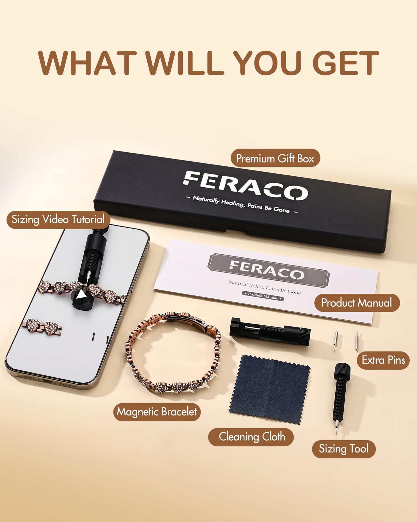 Feraco Copper Bracelets for Women, Ultra Strength Magnetic Bracelet with 3800 Gauss Neodymium Magnets & Dazzling Cubic Zirconia, Pure Copper Jewelry Gift, Heart Shape