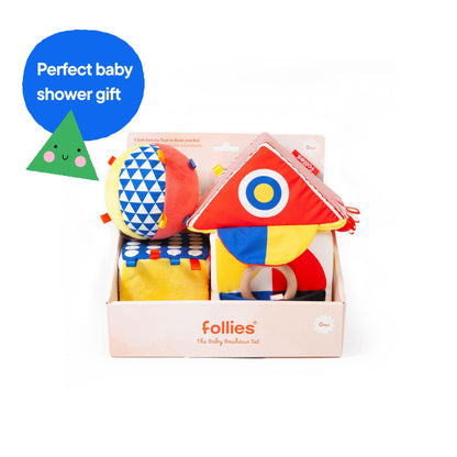 The Baby Bauhaus Set, Jumbo Soft Baby Blocks with Rattle Ball and Mirror from Follies, 0 to 18 Months, Newborn Gift, Award Winning Montessori Developmental Sensory Toys