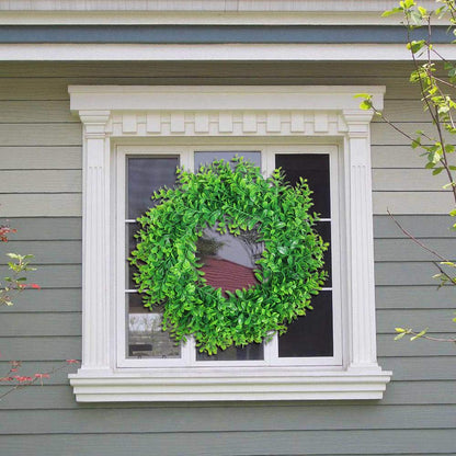U'Artlines 17inch Front Door Wreaths Artificial Spring Summer Greenery Hanging Garland for Home Wedding Wall Window Decoration (17'inch Boxwood,1)