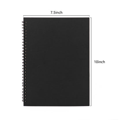 DSTELIN 10 inch x 7.5 inch, 100GSM, Blank Spiral Notebook, 3-Pack, Soft Cover, Sketch book, 120 Pages / 60 Sheets, (Black)