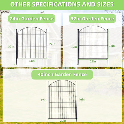 Decorative Garden Fence 24in (H) x20ft (L), 10 Pack No Dig Fence Animal Barrier for Dog, Arched Flower Bed Edging, Wire Border Panel Fencing for Yard Patio Outdoor Decor