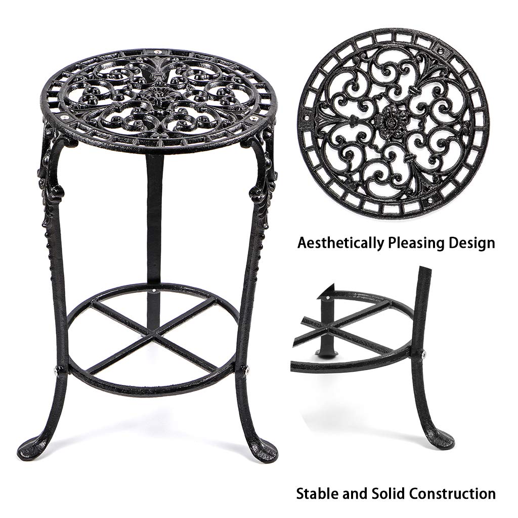 MDLUU Plant Stand 18.8 Inches Tall, Cast Iron Potted Plant Stand, 2-Tier Metal Planter Stand, Flower Pot Stand for Living Room, Bedroom, Kitchen Decor (Black)