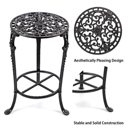 MDLUU Plant Stand 18.8 Inches Tall, Cast Iron Potted Plant Stand, 2-Tier Metal Planter Stand, Flower Pot Stand for Living Room, Bedroom, Kitchen Decor (Black)