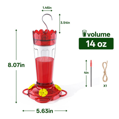 TOP XIAN Plastic Hummingbird Feeder, 2-Pack 14 OZ Ant & Bee Proof Hummingbird Feeders for Outdoors Hanging, Leak-Proof Nectar Feeders with 4 Feeding Ports and Perches, Gifts for Mom, Birdlovers