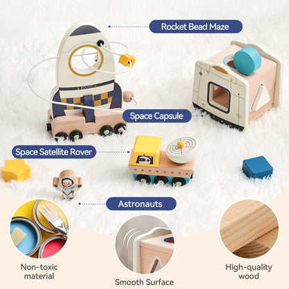 ibwaae Space Toys, Montessori Toys for 1 2 3 Year Old First Birthday Gift,Educational Learning Toys for Toddlers, Baby Toys with Shape Sorter Stacking
