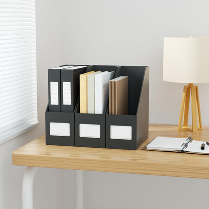 JiaWei Black Magazine File Holders, 3 Packs Sturdy Cardboard File Rack, Office Organization Desktop Storage File Box Binder for Shelves and Desk, Folder Holder for Office or Classroom