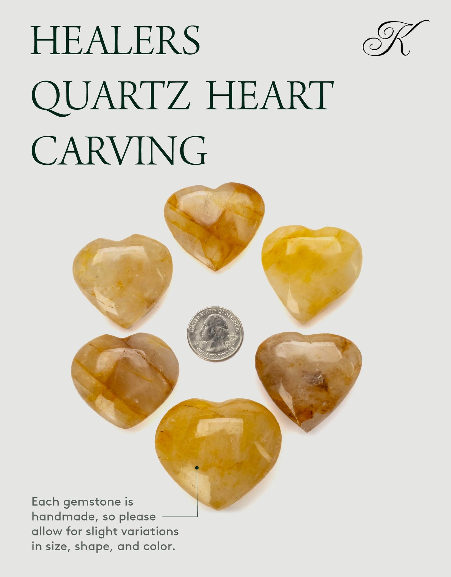 KALIFANO Golden Healer Quartz Heart - Worry Stone with Healing & Calming Effects - AAA Grade High Energy Hematoid Cuarzo with Information Card - Reiki Crystal Carving Used for Clarity (Family Owned)