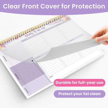 Weekly To Do List Notepad with 52 Undated Sheets（8.5"×11"）- Undated Weekly Planner Notepad for Office Desk Accessories and Supplies - Lavender Charm