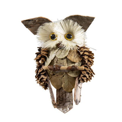Berfutall-Woodland Animal Owl Ornaments, Wood and Sisal, Set of 6 Assorted, Christmas Tree, Thanksgiving Decor