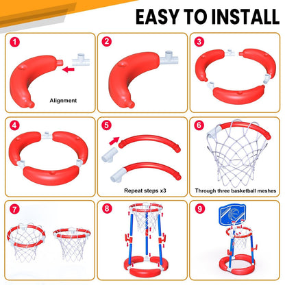 AuroTops Pool Basketball Hoop Poolside with Backboard & Ring Toss Pool Games,Floating Basketball Hoop for Pool Toys for Kids Ages 4-8,Family Party Summer Toys for Kids Ages 8-12,Summer Vacation, Blue