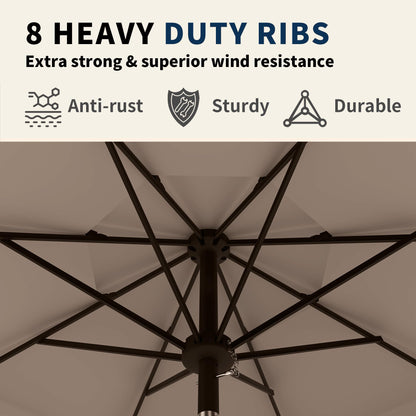 Tobeos 9FT 3 Tiers Patio Umbrella With Auto Tilt And Crank, Outdoor Table Market Umbrella with 8 Sturdy Ribs for Garden, Lawn, Deck, Backyard and Pool (Beige)