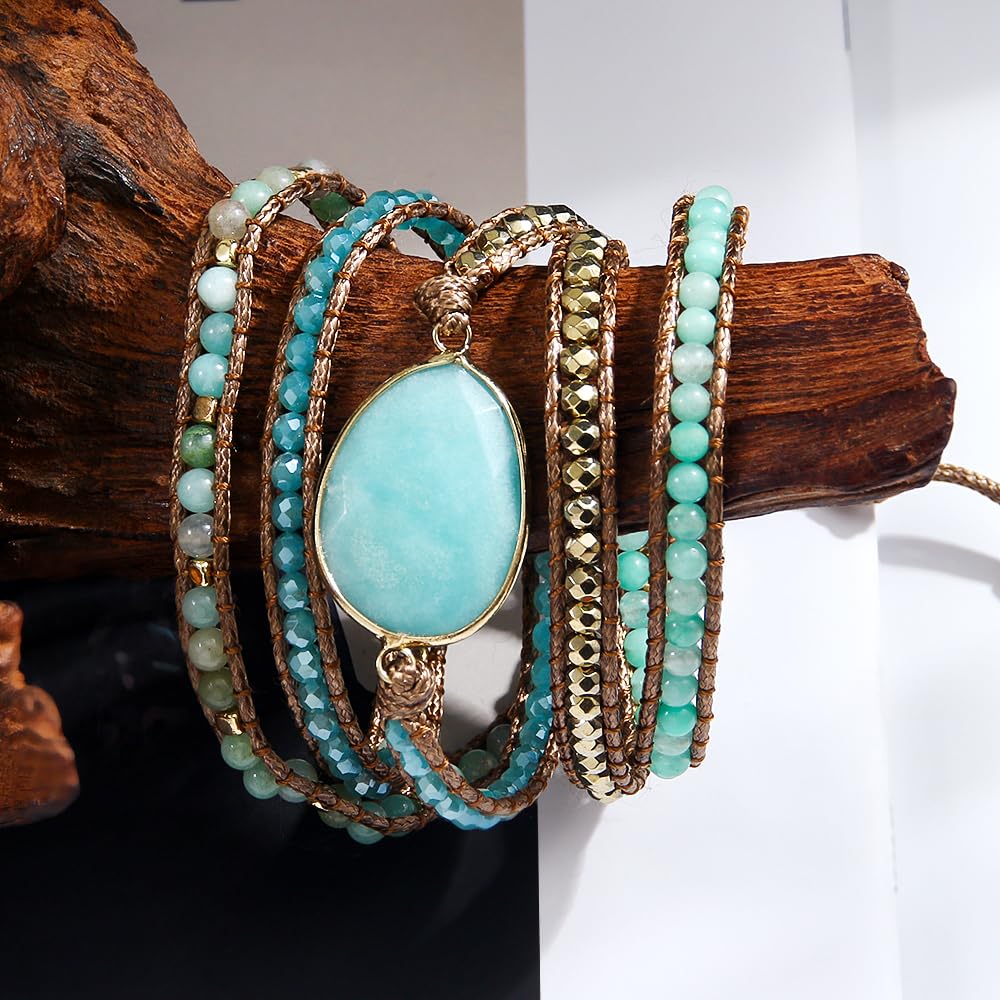 ZOSOJONA Women Wrap Bracelet Boho Natural Jasper Crystal Stone Beads Strand Bracelets