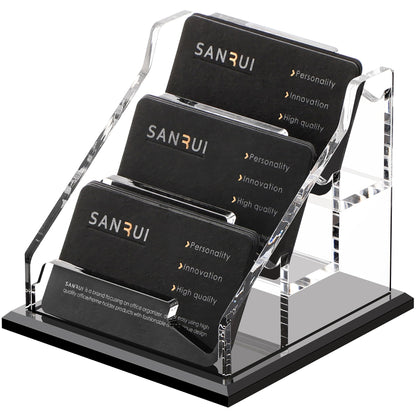 SANRUI Acrylic Business Card Holder - 8MM Thick Widened Base, 3-Slot Business Card Display for Desk , Fits 3.5x2 Inch Cards, Versatile for Office/Home/Trade Shows