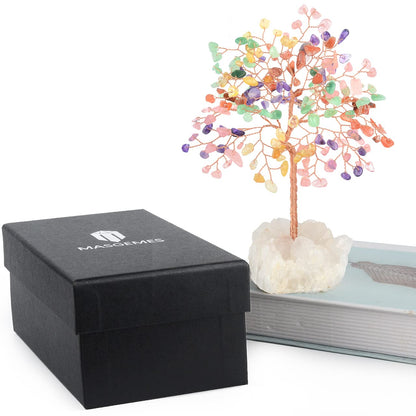 MASGEMES Gemstone Crystal Tree of Life,Quartz Cluster Base,Bonsai Money Tree Feng Shui Decor,Chakra Healing Crystals Positive Enegy-Good Luck Gift 5.5-6.3 Inches