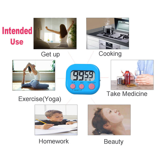 Timers, BESTWYA Magnetic Timer with Clear LCD Screen 3 Big Buttons On/Off Switch Count Up and Down Function for Kitchen,Study,Work,Exercise Training,Outdoor Activities (6,6 Colors)