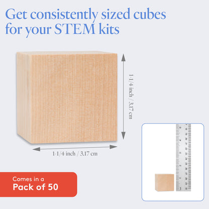 DIY Wood Cubes 1-1/4-inch, Pack of 50 Small Wooden Blocks, Wood Blocks for Crafts, STEM and Blank Wooden Dice, by Woodpeckers
