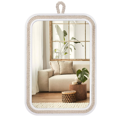 Nautical Rope Mirror Rectangle Wooden 22''Lx16''W White Decorative Mirror Farmhouse Hanging for Bathroom,Livingroom,Entryway-Beachy Coastal Wall Mirror Decor