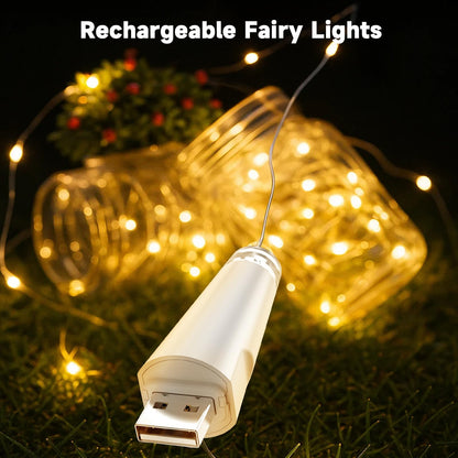 OUSMIN Rechargeable Fairy Lights - 20 LED String Lights, USB Battery Operated, 7ft, White, for Mason Jars and Wedding Decor