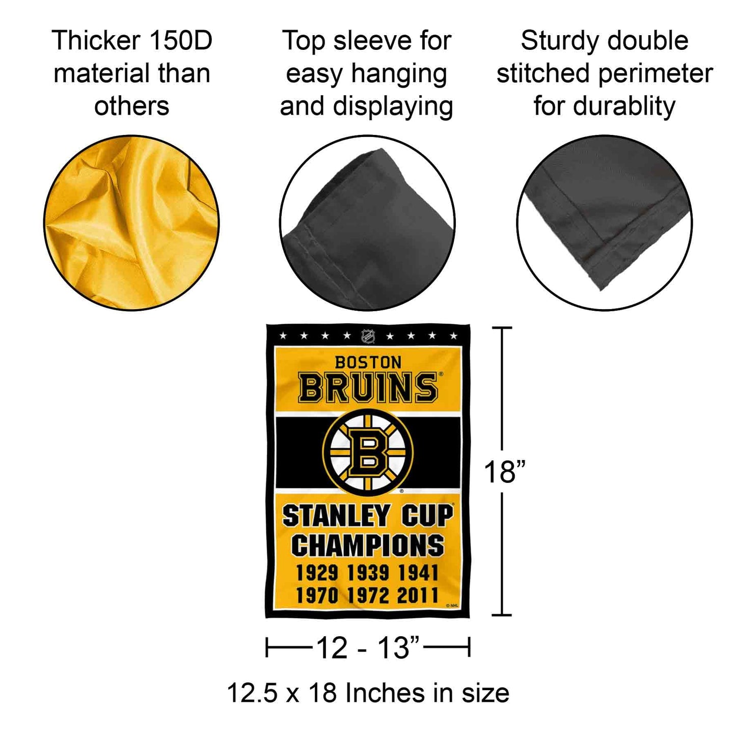Boston Bruins 6 Time Stanley Cup Champions Double Sided Garden Flag