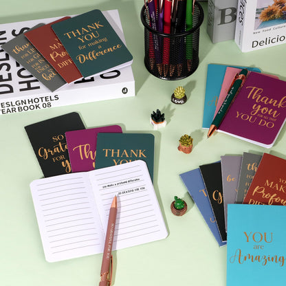 Ragnhild 48 Pcs Thank You Gifts Bulk Motivational Pens Inspirational Notepads, Mini Motivational Notebooks Gifts for Employee Teacher Staff Volunteer Coworker