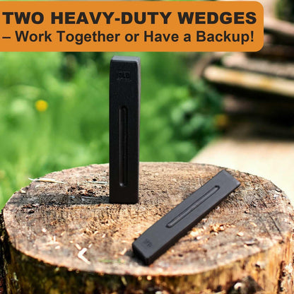 Otoolling 2 Pcs Manual Log Splitter Wedge Wood Splitting Wedges for Firewood 2 Way Black Design Forged Steel Tool for Easy Wood Splitting Sharpened Edge for Outdoor Logging Chopping(3 Lbs)