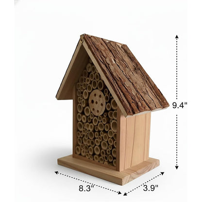 Redwood Mason Bee House - Solitary Bee Hotel & Wooden Pollinator House | Leafcutter Bee Hive with Easy-Hang Jute Rope | Weatherproof Insect Hotel & Outdoor Garden Decor for Pollinators