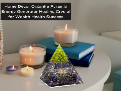 Amazing Gemstone Organite Orgone Pyramid Extra Large 105 MM - Orgone Energy Pyramid with Amethyst Crystals, Peridot Tree and Healing Stone - Orgonite Pyramids Crystals and Positive Energy