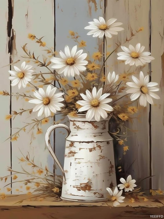 YEEIFFD Diamond Art Kits for Adults DIY 5D Diamond Art Painting Kits for Rustic Farmhouse Daisy Vintage Country Floral Modern Flower Home Decor 12x16inch