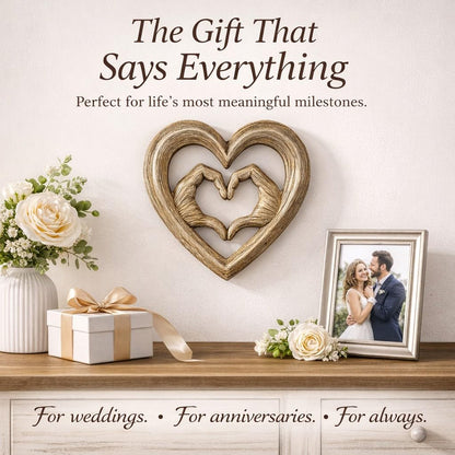 Top Brass Heart Hands Wall Decor – Romantic Resin Heart Sculpture, 8 1/8" x 8 1/8” – Symbolic Love Wall Art with Sawtooth Hanger – Wood Grain, Matte Black, Rustic Bronze, Antique Silver Finish (Wood Grain)