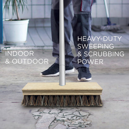 LOLA Deck Scrub Brush, 9" x 3.5" Head w/Palmyra & PVC Bristles for Outdoor Cleaning, Removes Dirt & Grime from Patios, Decks, Grout, 1 CT
