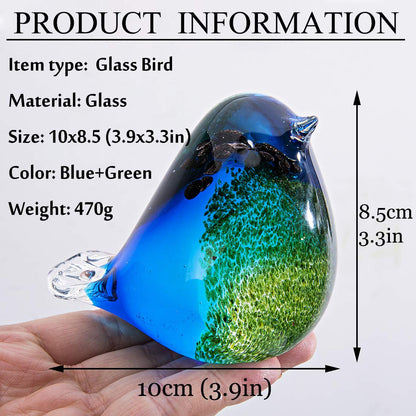 QFkris Qf 4" Glass Bird Handmade Blown Glass Figurine Christmas, Birthday Gift Decorative Ornaments for Home Blue and Green Paper Weight