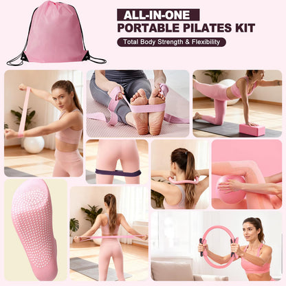 TSPFUI Pilates Ring Kit for Women,Pilates Equipment with Pilates Ring and Ball, 5 Resistance Bands,Yoga Block,Workout Guide Included，Full-Body Pilates Workout Equipment Suitable for Beginners