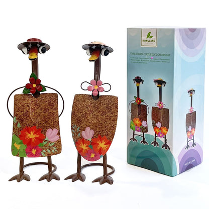HONGLAND Duck Metal Yard Art - Duck Couple Garden Decor, Shovel Ornaments Outdoor Statue - 2 Pack Farmhouse Patio Balcony Gardening Gifts for Women