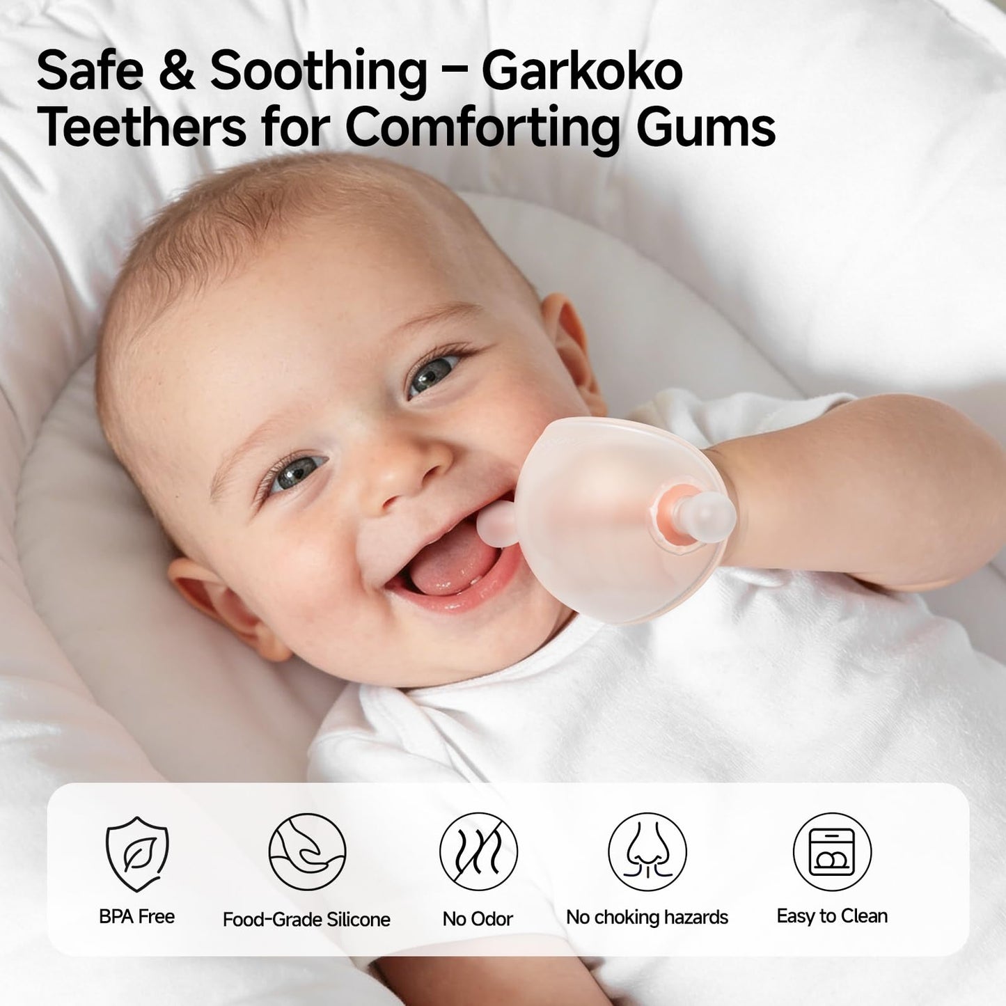 Garkoko Baby Teething Toys for Teething Relief, Silicone No-Drop Baby Teether Toys for 3-6 & 6-18 Months, BPA-Free Infant Chew Toy